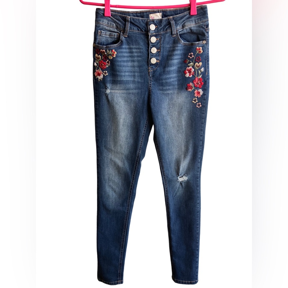 SO embroidered floral denim jeans teen size 14